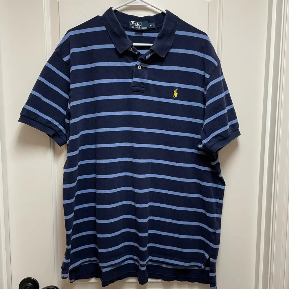 Ralph Lauren Polo Men's XXL Navy & Light Blue Stripes Classic Preppy Y2K 90s 80s